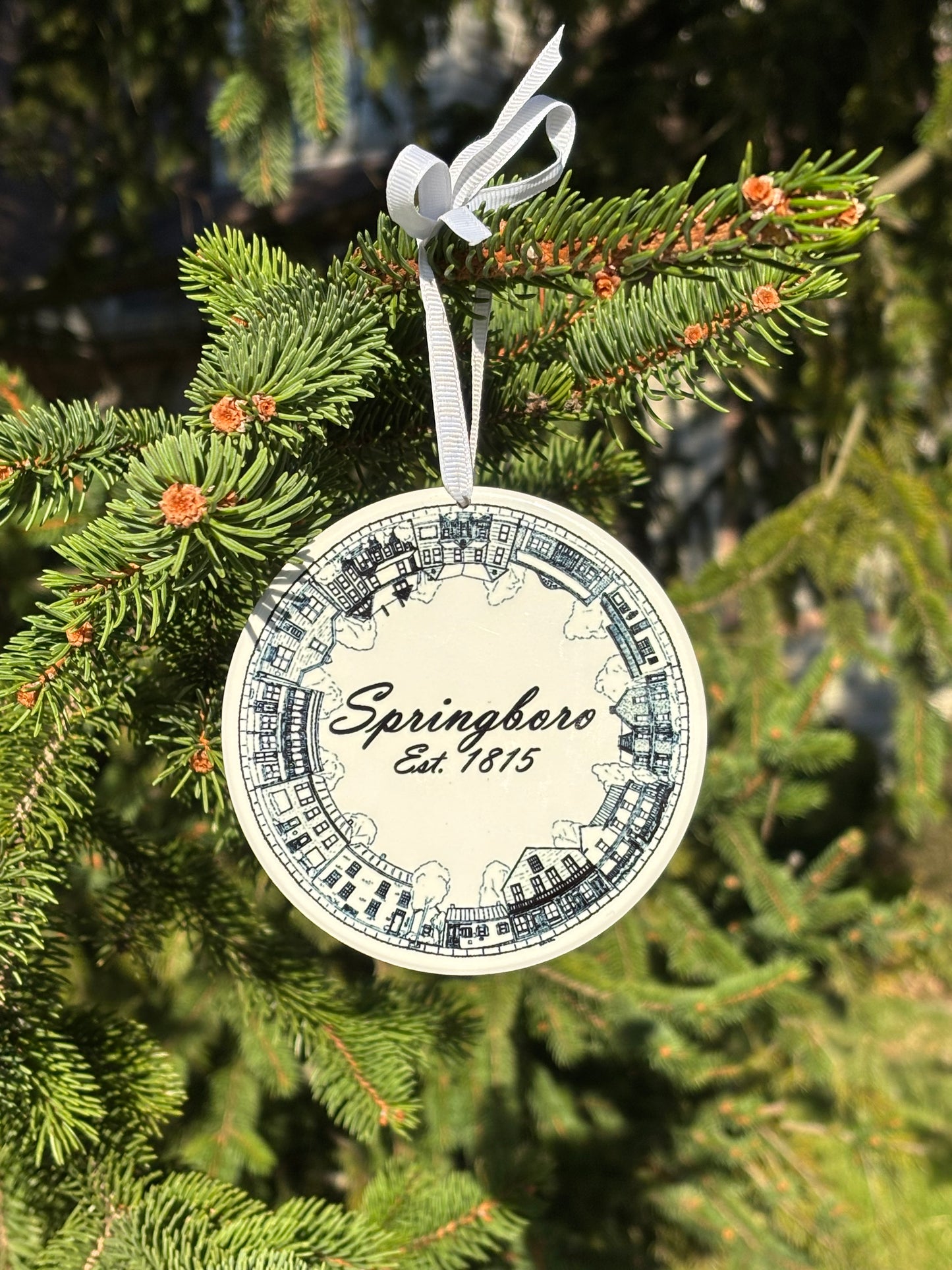 Hand-Drawn Historic Springboro Ceramic Ornament — Art by Alisha Trifiro